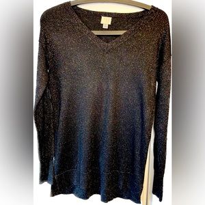 A NEW DAY Black V Neck with Metallic Weave